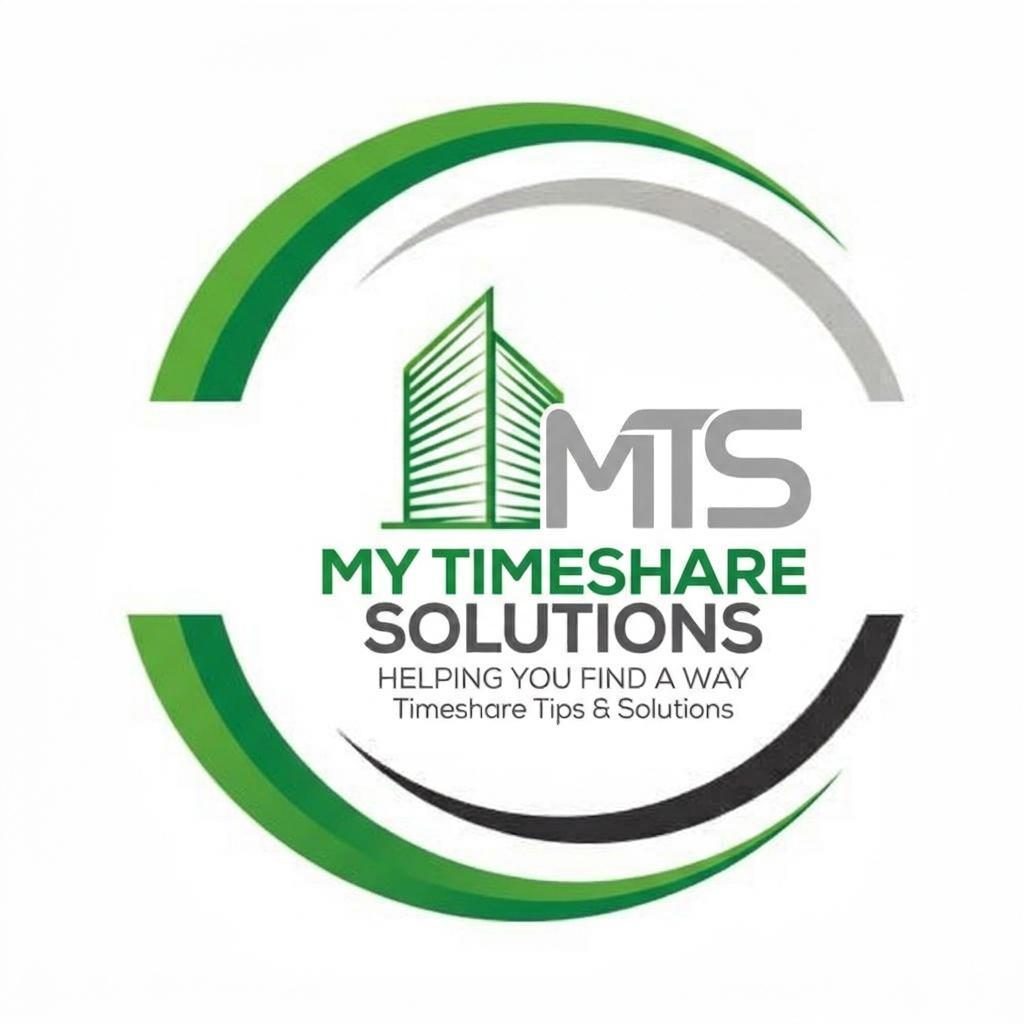 Green and gray My Timeshare Solutions company logo with Helping You Find a Way tagline